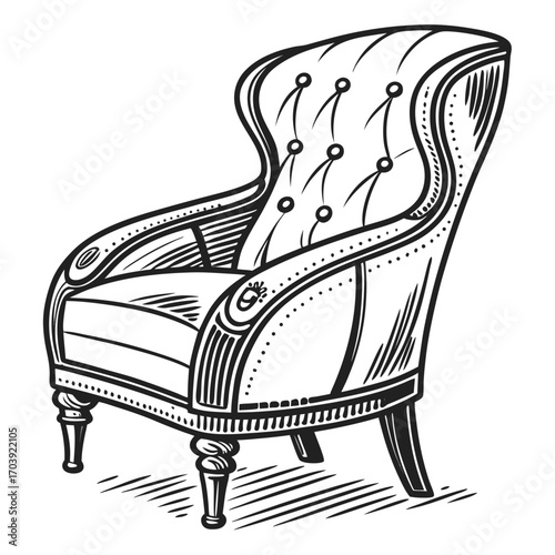 Elegant Vintage Armchair with Tufted Back and Carved Legs