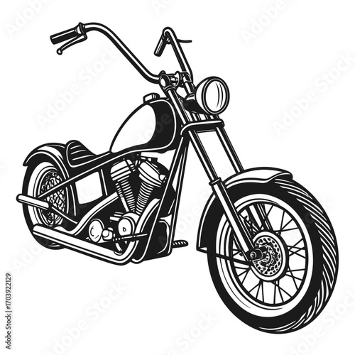 Classic american chopper motorcycle silhouette in black and white vector illustration