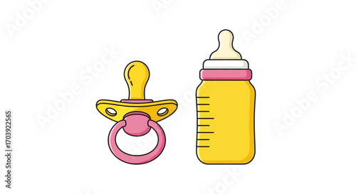 Vector of Baby Pacifier and milk Bottle on White Background