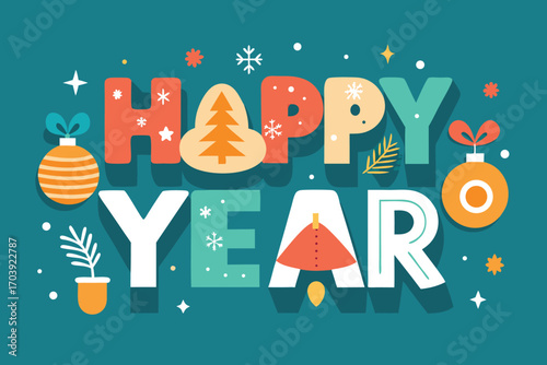Vector art of a festive and colorful happy new year illustration with decorative elements and a cheerful, celebratory design