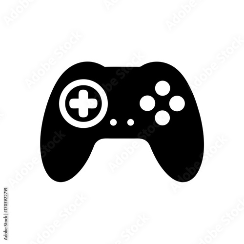 Black video game controller on transparent background silhouette
