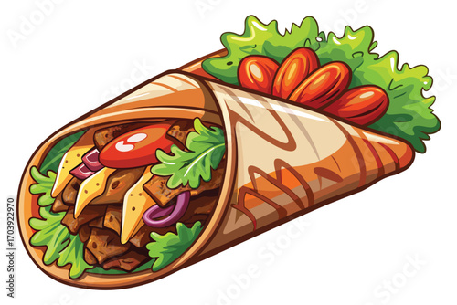 Mouthwatering Doner Kebab Wrap Featuring Grilled Meat Vegetables and Zesty Sauce a Delicious and Flavorful Fast Food Treat