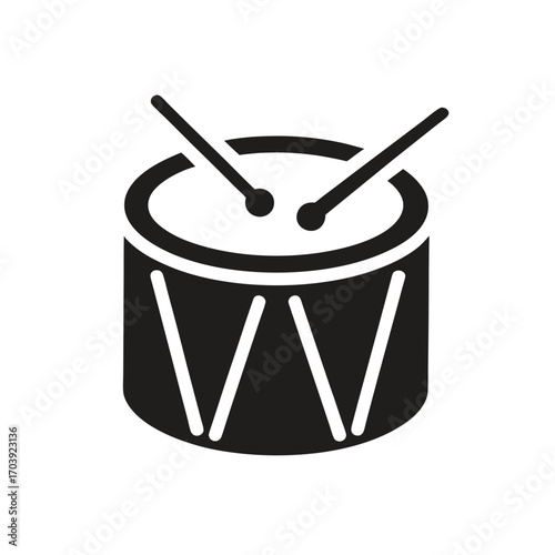 Drum with two drumsticks up on transparent background silhouette