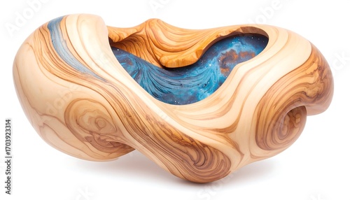 Artistic Wooden Sculpture with Blue Cosmic Resin Inlay – Unique Modern Home Decor