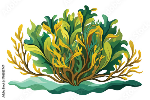 Vibrant Seaweed Garden A Colorful Underwater Scene with Green and Yellow Algae Thriving in Aquatic Harmony