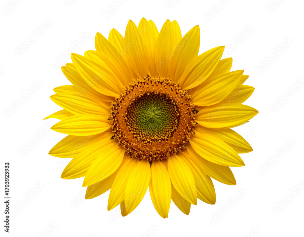 Fototapeta premium Bright Yellow Sunflower Fully Opened with Detailed Petals Isolated on Transparent Background PNG
