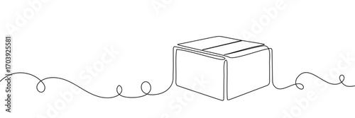 box line package drawing delivery continuous art cube icon illustration square. pack box line package post parcel cloth warehouse storage donation office community container charity outline recycling