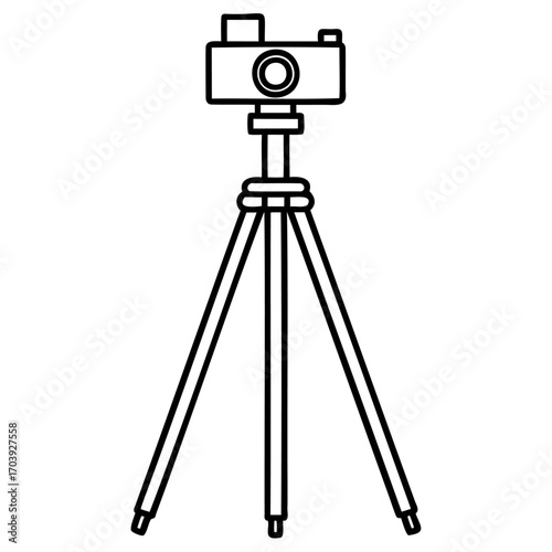 Camera on tripod illustration with simple line art design