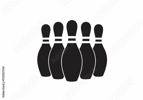 Minimalist Black Bowling Pins Icon on White Background for Sport and Recreation