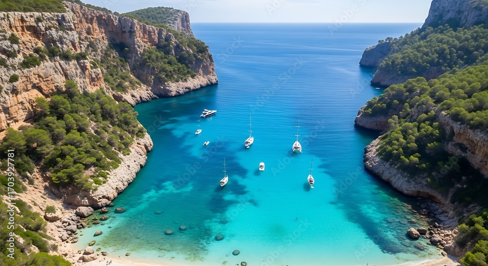 Naklejka premium Secluded Cala Macarella Beach in Menorca, Spain.