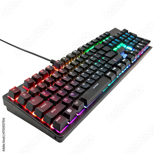 Rgb mechanical keyboard isolated on transparent background, ideal for gaming and professional typing experiences