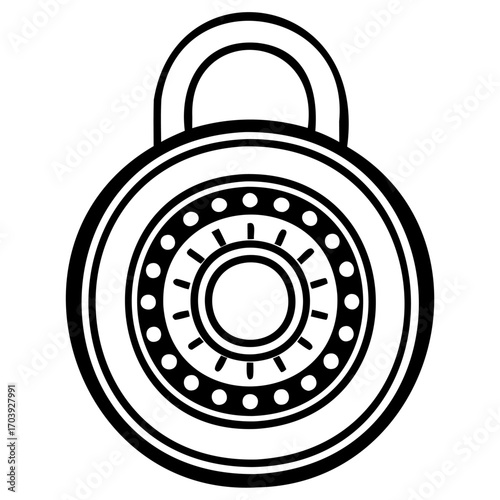Black and white illustration of a closed combination padlock