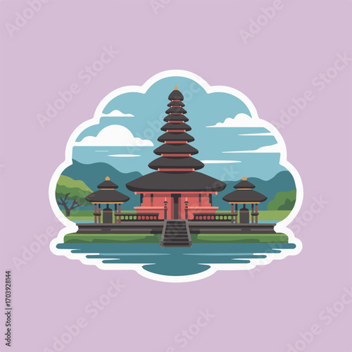 Pura ulun danu beratan temple in bali, indonesia, a major shivaite water temple on lake bratan, a famous tourist attraction and iconic landmark in southeast asia
