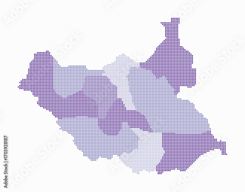 South Sudan dotted map. Digital style map of the country on white background. South Sudan shape with square dots. Colored dots style. Small size squares. Plain vector illustration.