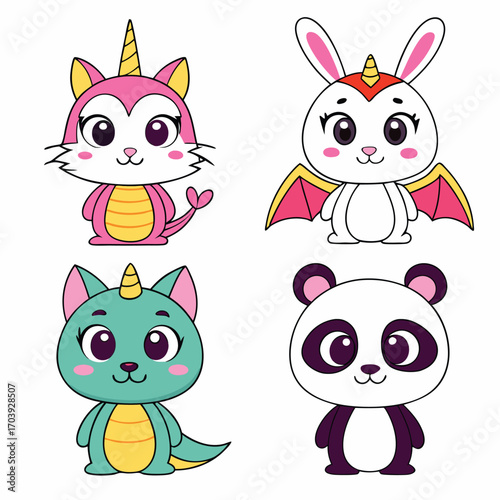 Cute baby animals vector illustration set with a funny cartoon dog, cat, and rabbit head icon