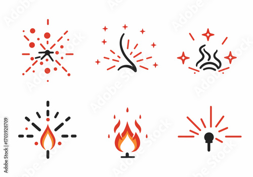Dynamic Vector Icon Set: Fire, Sparks, Light, and Celebration Effects.