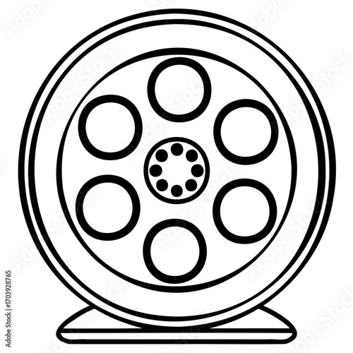 Black and white film reel icon with six holes design