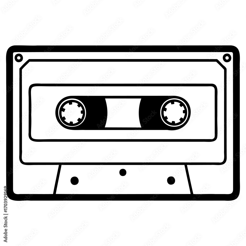Obraz premium Black and white illustration of cassette tape