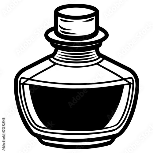 Black and white illustration of classic glass bottle with cork stopper
