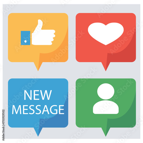 Flat Design Vector Icon Set –  message Friend request like love react
