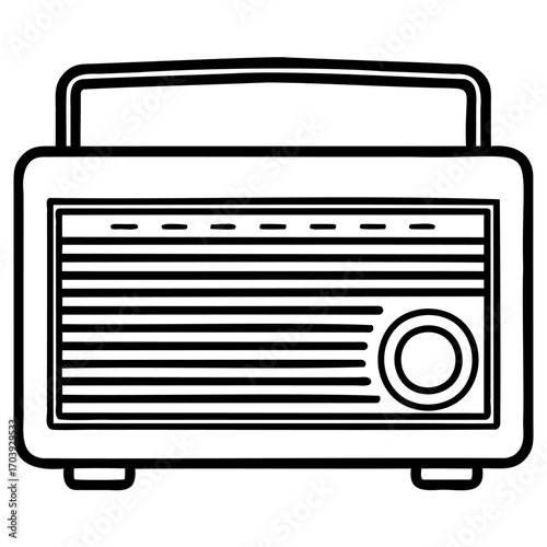 Vintage radio receiver illustration in minimalist line art style
