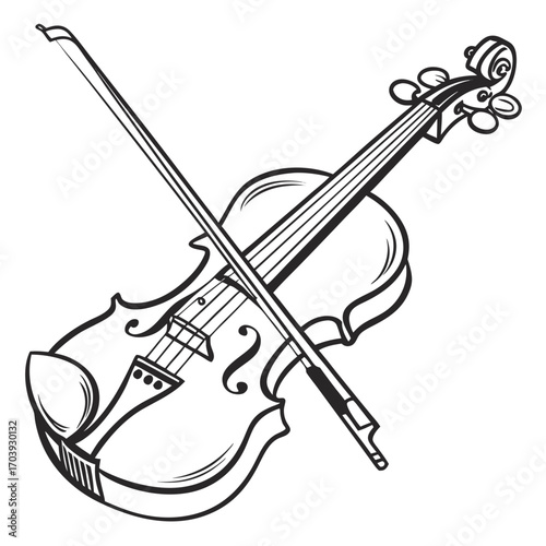 Elegant Violin Illustration A Classic Musical Instrument Depicted in Black and White