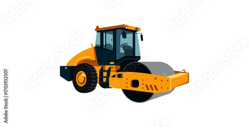 Yellow road roller vector, used for compacting asphalt and soil.
Isolated on a white background.