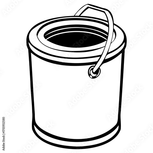 Empty metal paint bucket with wire handle