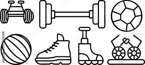 Set of black and white sport icons with a single water bottle vector illustration