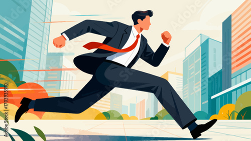 Business figures are running forward and sprinting, hand-drawn vector illustrations.