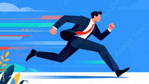 Business figures are running forward and sprinting, hand-drawn vector illustrations.