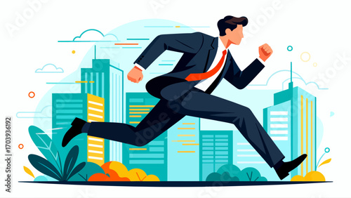 Business figures are running forward and sprinting, hand-drawn vector illustrations.