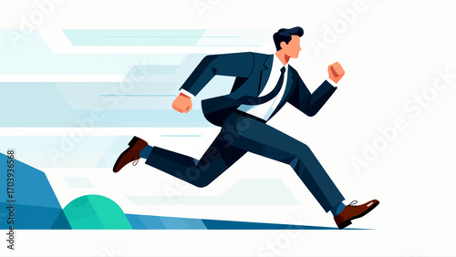 Business figures are running forward and sprinting, hand-drawn vector illustrations.