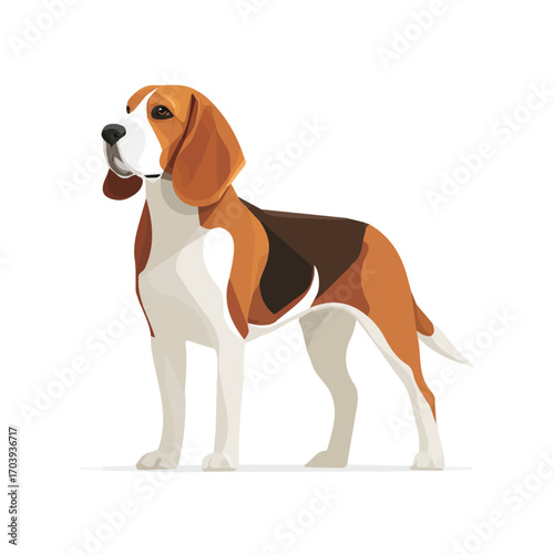 2D flat vector graphic of a Beagle in icon style, isolated on white background