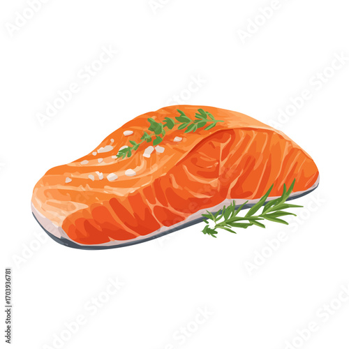 2D flat vector graphic of a Baked Salmon in icon style, isolated on white background