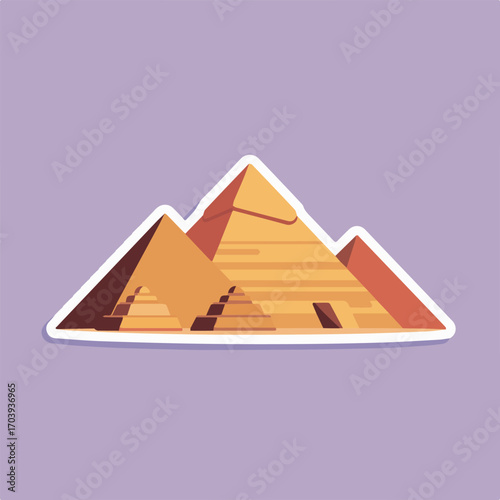 A captivating sticker illustration of the majestic egyptian pyramids of giza, showcasing their historical significance against a serene background, perfect for travel and culture