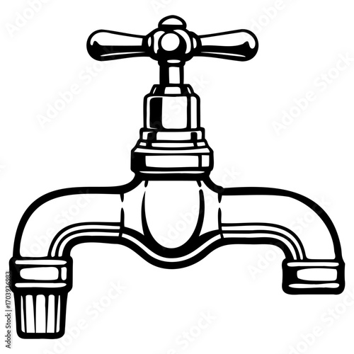 Illustration of a classic water tap, showcasing its intricate design and functionality in a simple, yet elegant manner