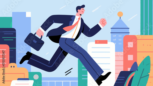 Business figures are running forward and sprinting, hand-drawn vector illustrations.