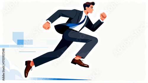 Business figures are running forward and sprinting, hand-drawn vector illustrations.