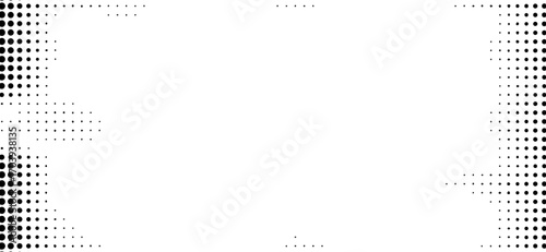 A minimalist black and white background displays an intricate halftone pattern forming a dynamic frame with a clean, bright center space perfect for text or graphics