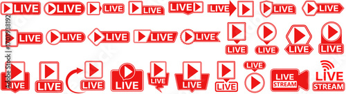 set collections live icon sign. live streaming symbol. live video announcement labels sticker template design illustration	