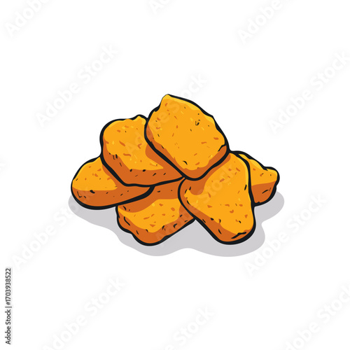 Flat 2D Chicken Nuggets vector illustration, icon graphic on white background
