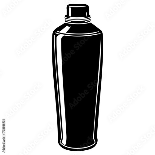 Illustration of a sleek black cocktail shaker, perfect for barware designs, drink recipes, or mixologythemed projects