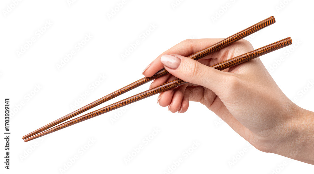 Fototapeta premium A hand holds wooden chopsticks (4)