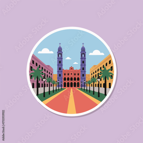 Illustration of the cathedral of our lady of the remedies, seat of the archdiocese of yucatan, in mrida, mexico, a historical landmark with a blend of architectural styles