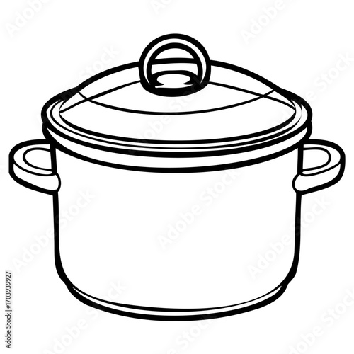 Illustration of a cooking pot, featuring a lid and handles, perfect for culinary designs and kitchenthemed projects