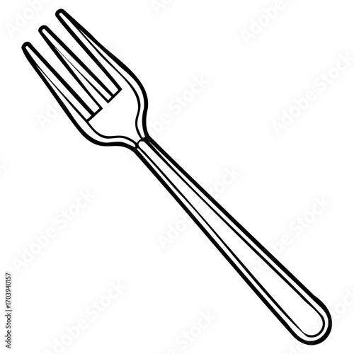 Illustration of a fork, a common utensil used for eating, depicted in a simple, clean line drawing style, perfect for culinary themes