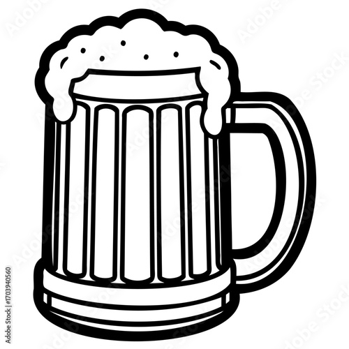 Illustration of a frothy beer mug, perfect for pubs, breweries, or oktoberfest celebrations, in a simple, clean design