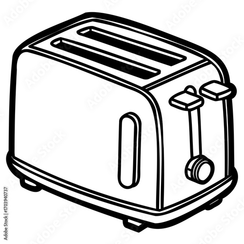 A minimalist line drawing of a toaster, showcasing its simple design and functionality for making toast
