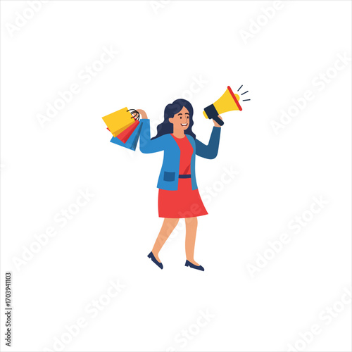 woman-with-megaphone-promo-flat-vector